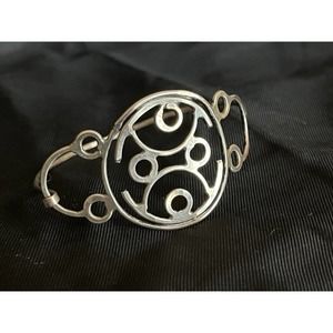 Vintage Artisan Sterling Silver Cuff Bracelet Openwork Minimalist Design 7" Long